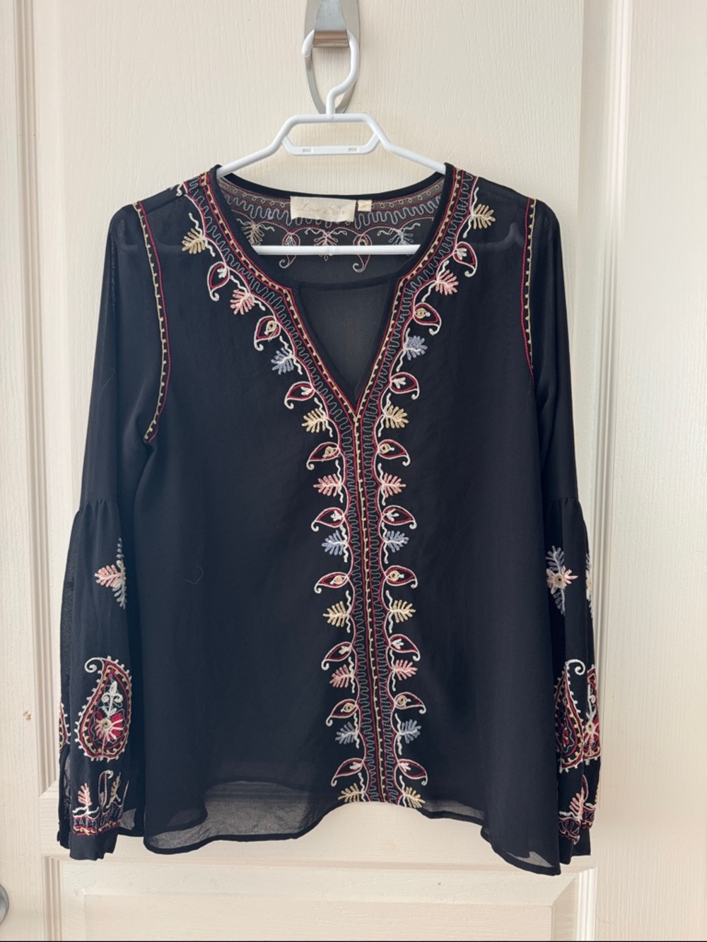 Love Sam Black Embroidered V-Neck Boho Top